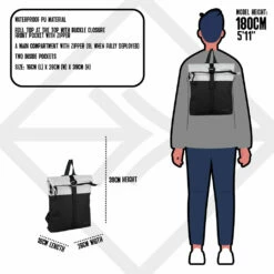 New Rebels Backham Los Angeles Black Grey Mini 7L Rolltop Rugzak Waterafstotend -reis winkel new rebels backham los angeles black grey mini 7l 2