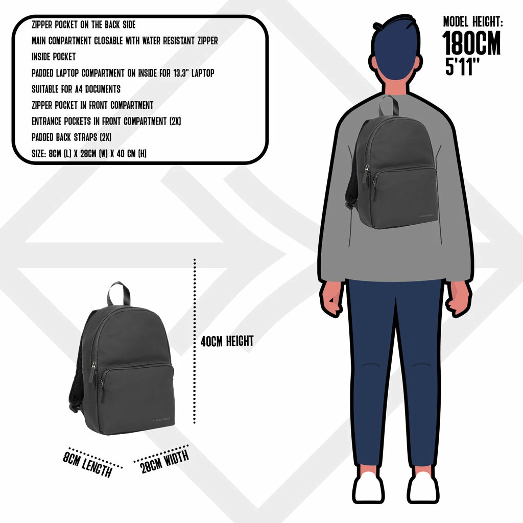 New Rebels ® Harper 2 - Rugzak - Laptoptas - Rugtas - 11 Liter - Zwart 6 New Rebels ® Harper 2 - Rugzak - Laptoptas - Rugtas - 11 Liter - Zwart - Afbeelding 4