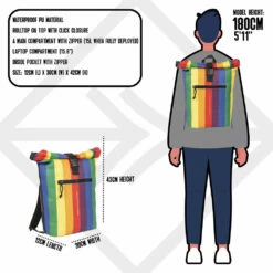 New Rebels ® Mart - Rolltop - Rugzak - Waterafstotend- Regenboog - Rainbow - Large II - Rugtas -reis winkel new rebels mart rolltop rugzak waterafstotend rege 3