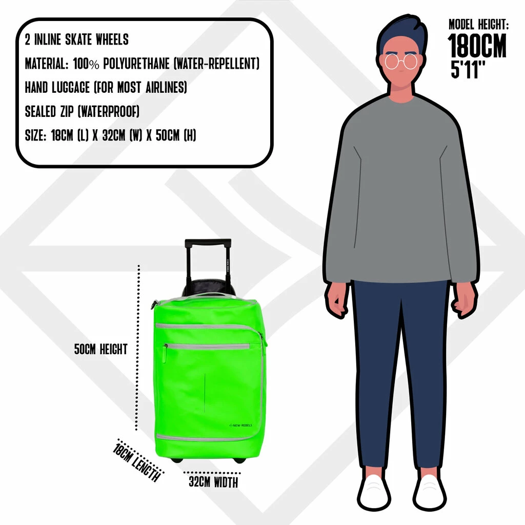 New Rebels Harper Laredo Groen Neon 29L On Board Trolley Waterafstotend 6 New Rebels Harper Laredo Groen Neon 29L On Board Trolley Waterafstotend - Afbeelding 4