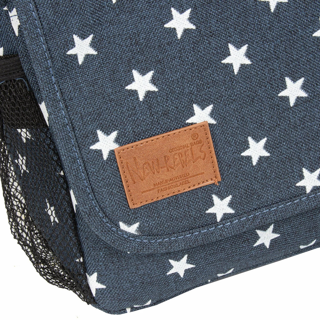 New Rebels ® Star25 - Medium SchoudertasA5 - Crossbodytas Met Flap-A5 Blue With Stars 10 New Rebels ® Star25 - Medium SchoudertasA5 - Crossbodytas Met Flap-A5 Blue With Stars - Afbeelding 8