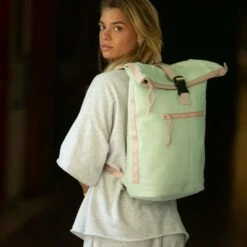 New Rebels ® Tim - Rolltop - Rugtas - Rugzak - Waterafstotend - Mint/Zacht Roze